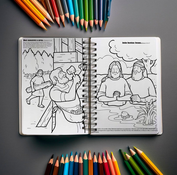 Livro de Colorir Cristão Histórias Bíblicas De Gênesis a Apocalipse (+BRINDE) infantil Pintar A4 Grande - O MECANISMO