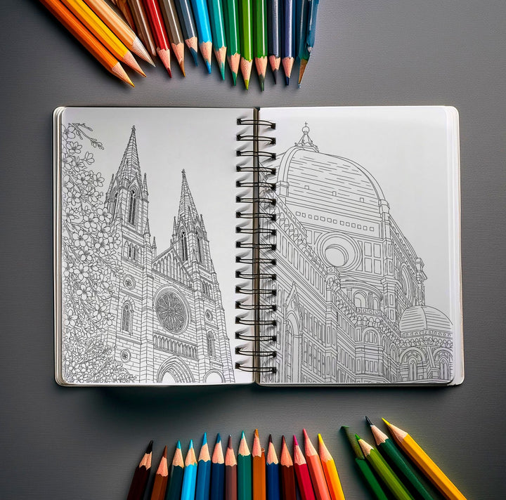 Livro de Colorir Terapêutico para Ansiedade e Depressão + Kit Lápis de Cor – Encantos da Europa - O MECANISMO